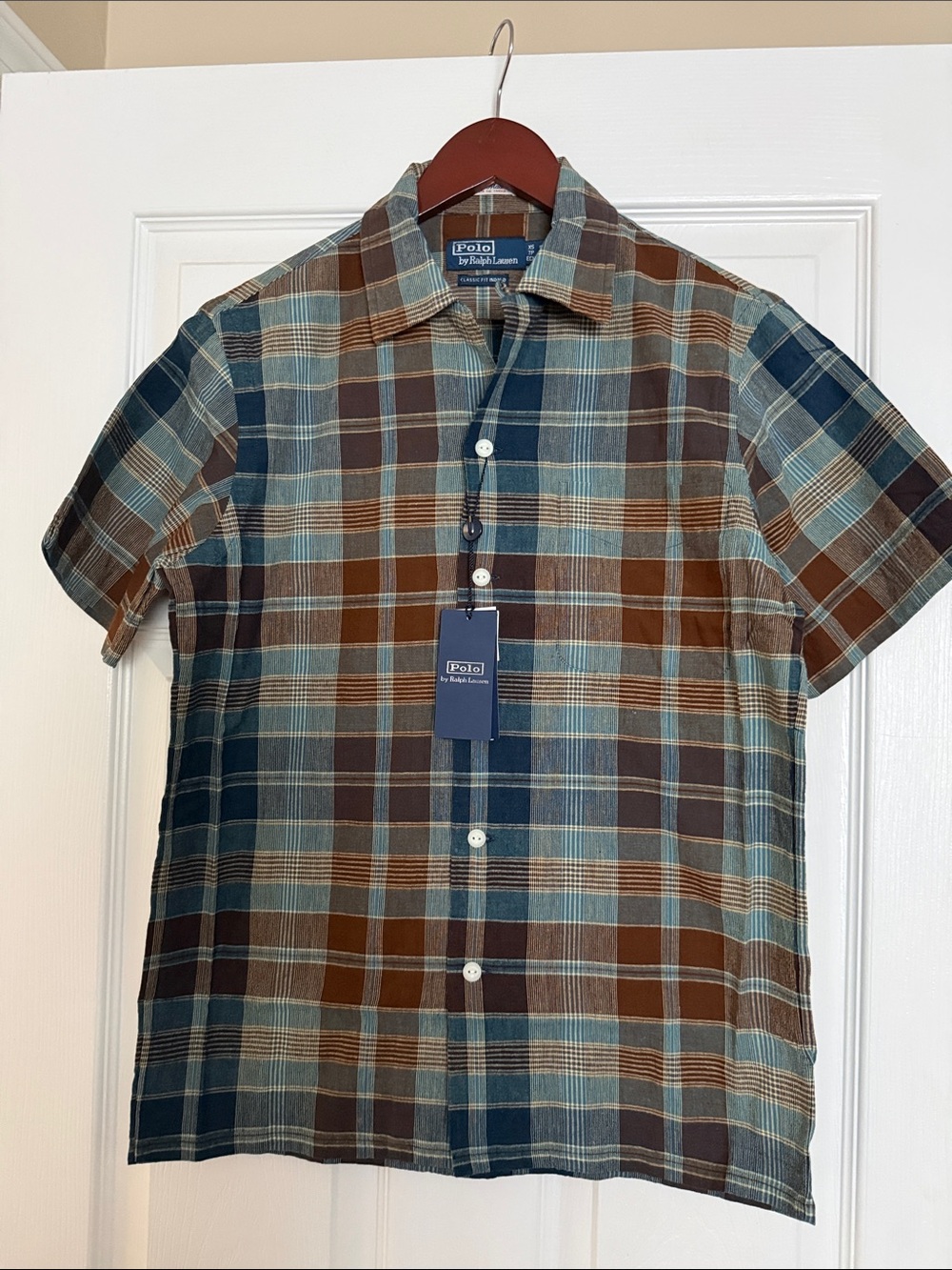Polo by Ralph Lauren Short-Sleeve Plaid Button-Down in Blue & Brown